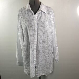 Coldwater Creek Top Women Size 16 White Long Tab Sleeves Collar Button Front